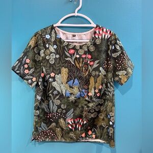 Floral Garden Short Sleeve Button Front Top Cottagecore Wildflower